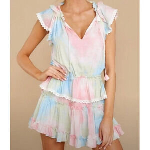 Skylar & Madison Colorful Tie Dye Swiss Dot Tiered Ruffle Hem Fairy Dress Size S